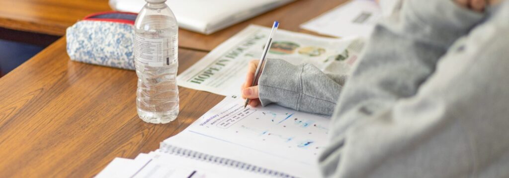 student using a workbook