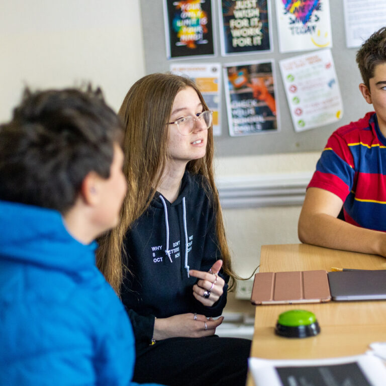 students in the class talking