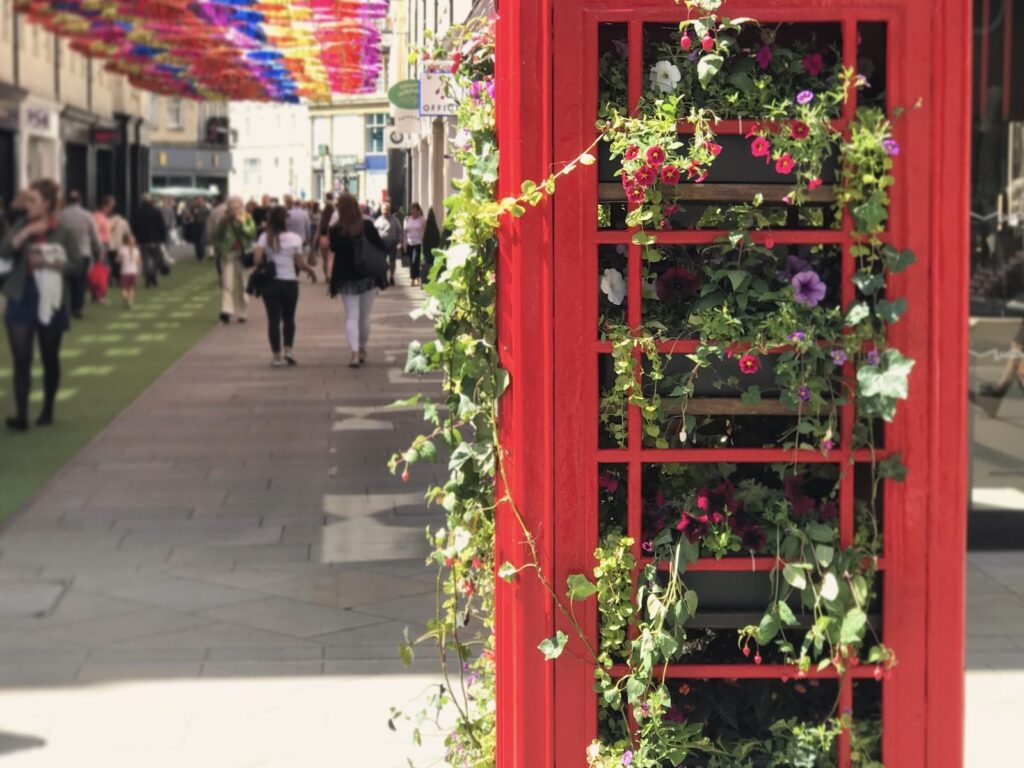 Telephone box with plants inside