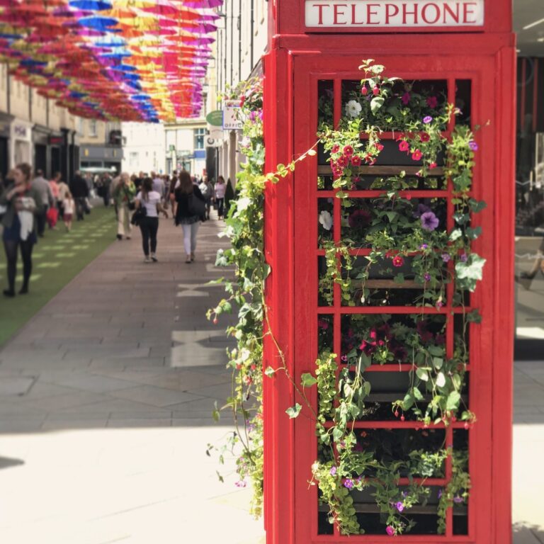 Telephone box with plants inside