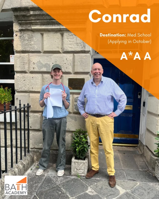 🎉 A huge congratulations are in order to our incredible student Conrad on his amazing A-level results - A* A A in Chemistry, Biology, and Maths! Your hard work and dedication have truly paid off, and we’re so proud of you. 😊

Conrad was also an excellent student rep and had this to say about his time at Bath Academy - 'I enjoy Bath Academy due to its overall environment; the class sizes are small and I find the teaching engaging.' 💬

Wishing you the very best as you apply to top medical schools this October - the future is bright! 🌟🩺

#BathAcademy #SupportingAchievement #Classof2025 #BathAcademyAlumni #ALevelResults #Testament #Testimonial #college #studyinBath #studyinUK #BathIndependentSchool #BathSchool #StudentSuccess #FutureDoctor #MedicineBound #ProudMoment #WellDoneConrad #ALevels2025 #NextStopMedicine